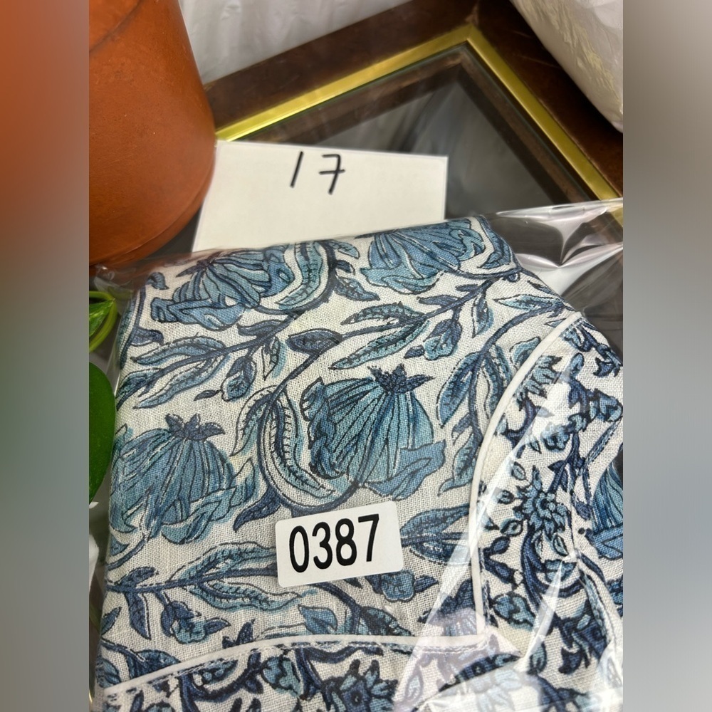 Bella tu Linen Mid dress Blue Floral Boho Embellished Neck Sleeveless Shift Sz M - Picture 15 of 15